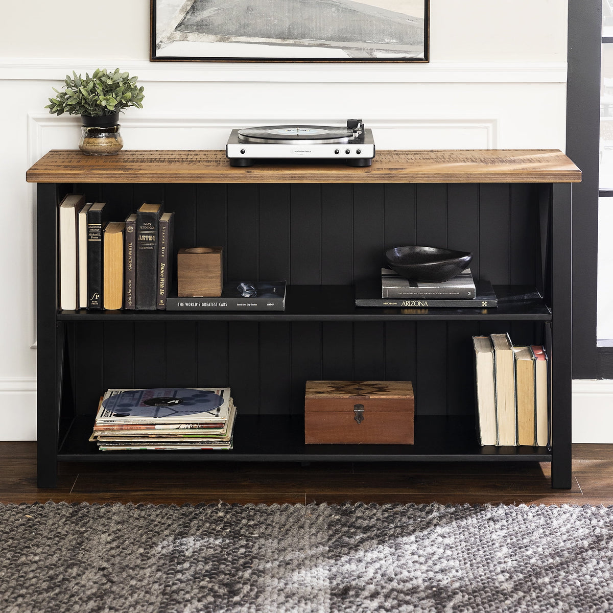 Black Solid Wood Storage Console Table E89862