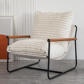 Sherpa Boucle Accent Chair with Wooden Arms B45547