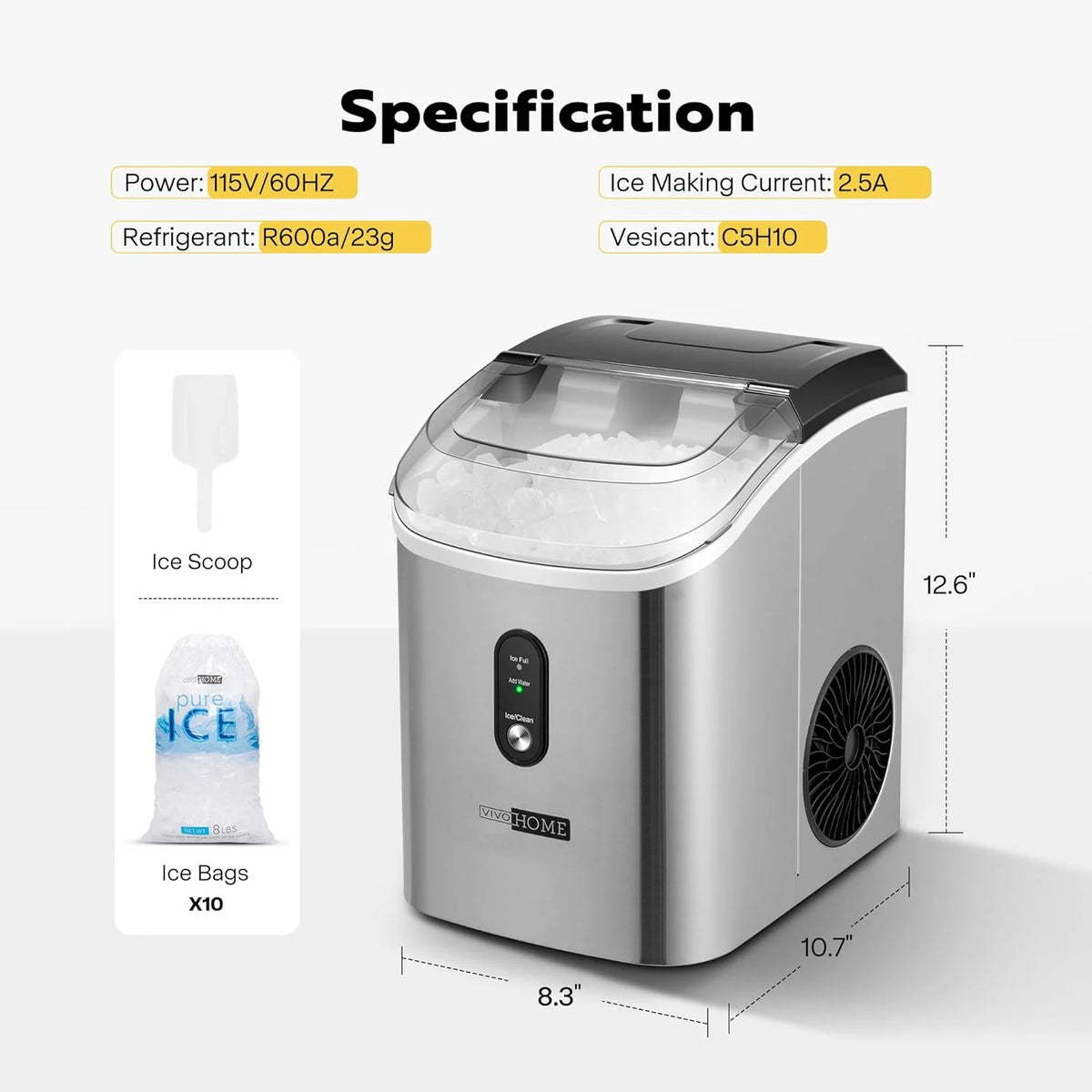 Countertop Nugget Ice Maker with Scoop and Self Cleaning Z310