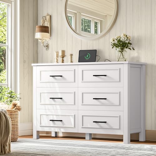 White Walnut 6 Drawer Wood Dresser W777