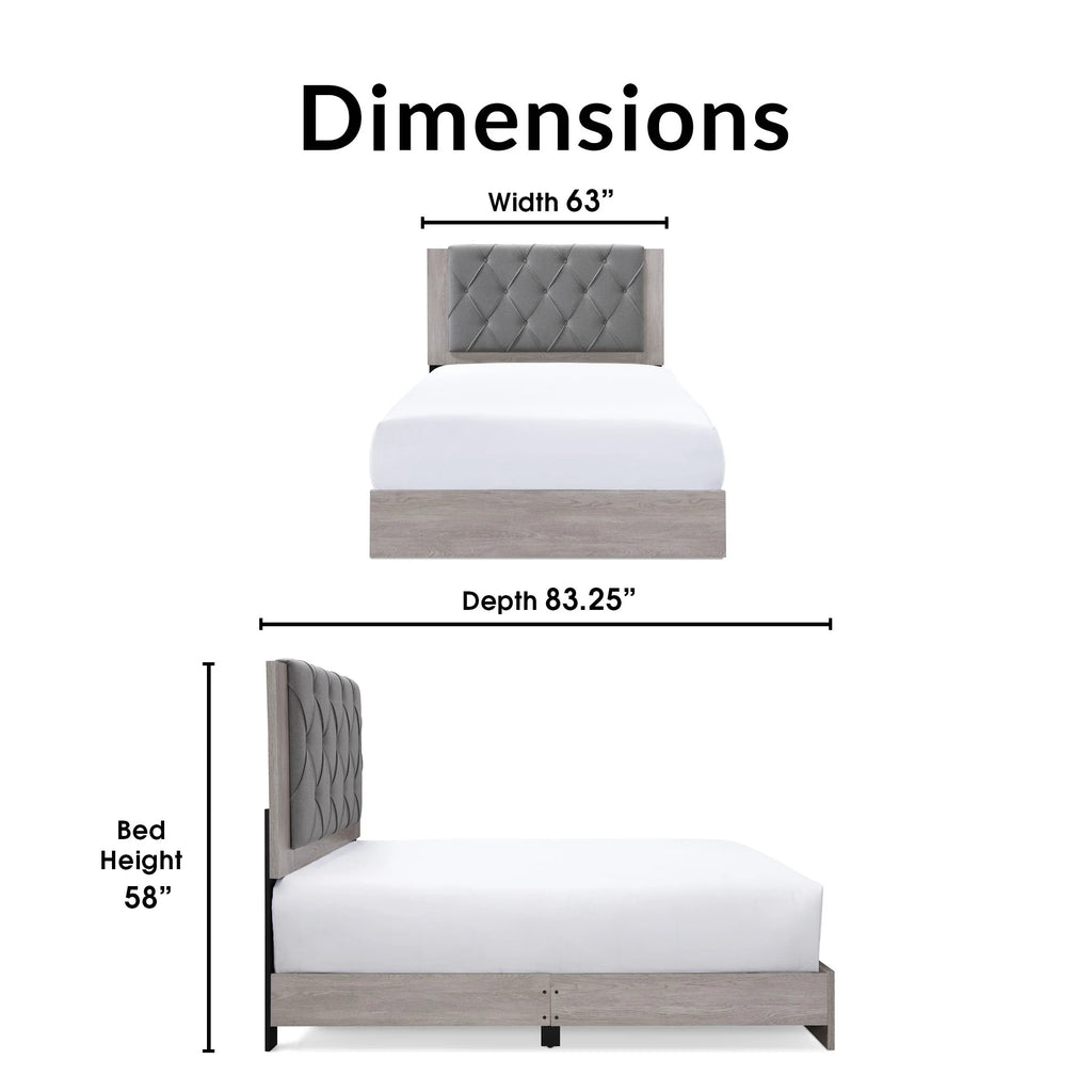 Queen Light Gray Wood Veneer Tufted Platform Bed G250523