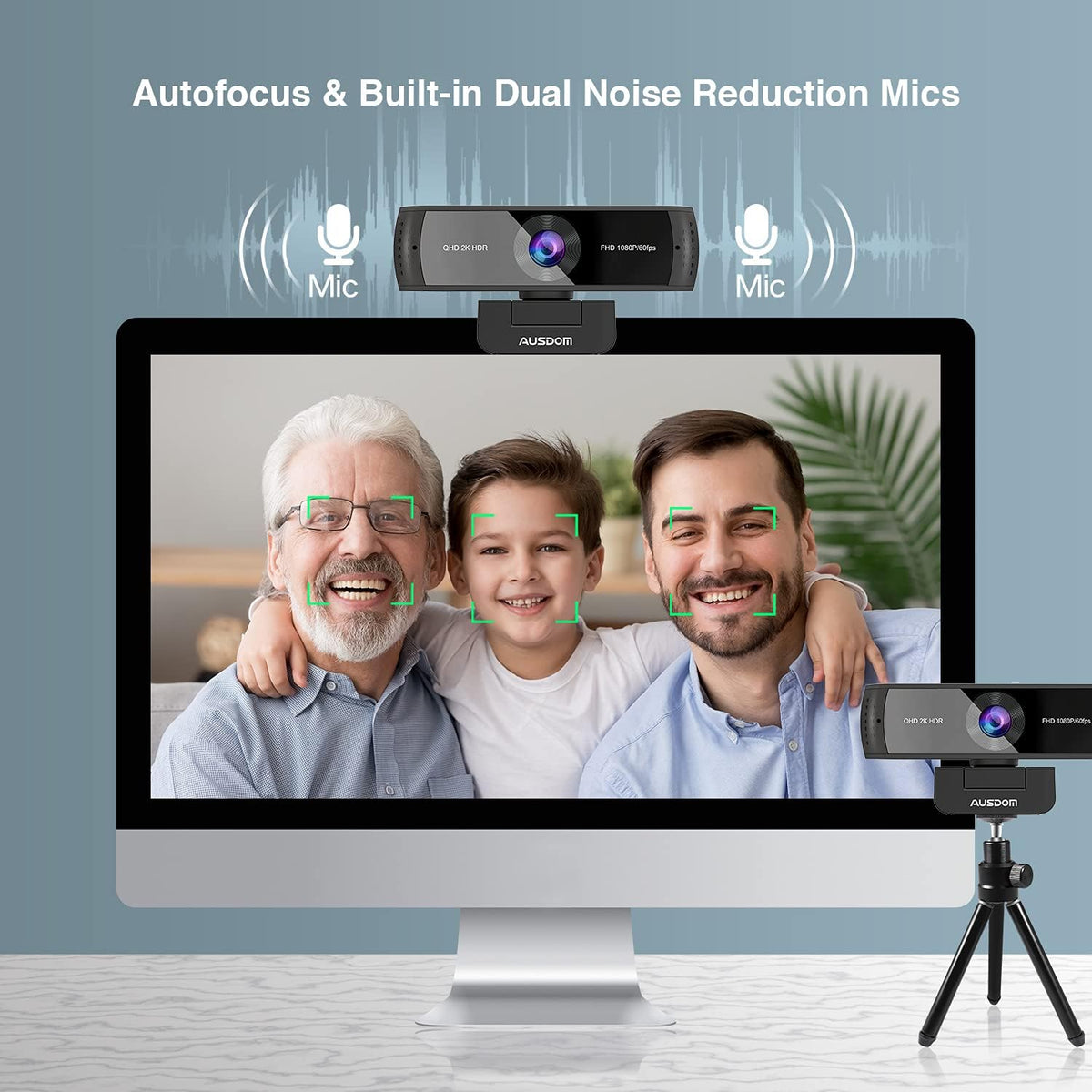 2K QHD Webcam with HDR, Dual Noise Canceling Mics & Privacy Cover O7241