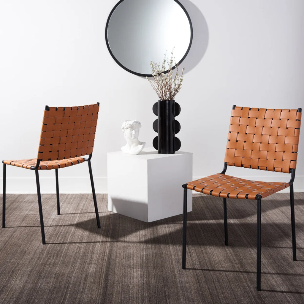 Woven Dining Chair Set of 2 Cognac Black C397426