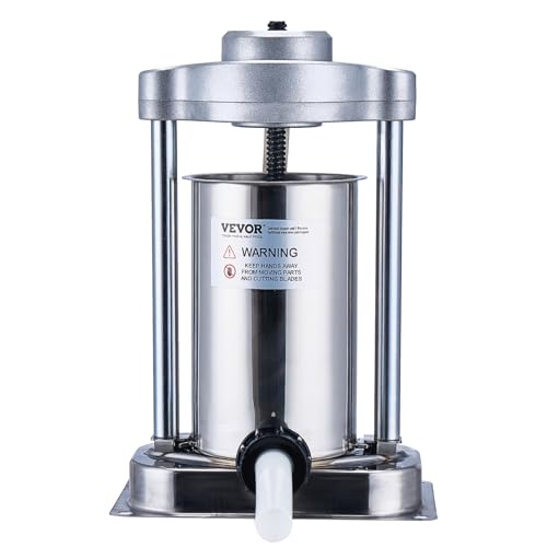 7 L / 15 LBS Vertical Manual Sausage Stuffer, 304 Stainless Steel, 5 Stuffing Tubes P562254