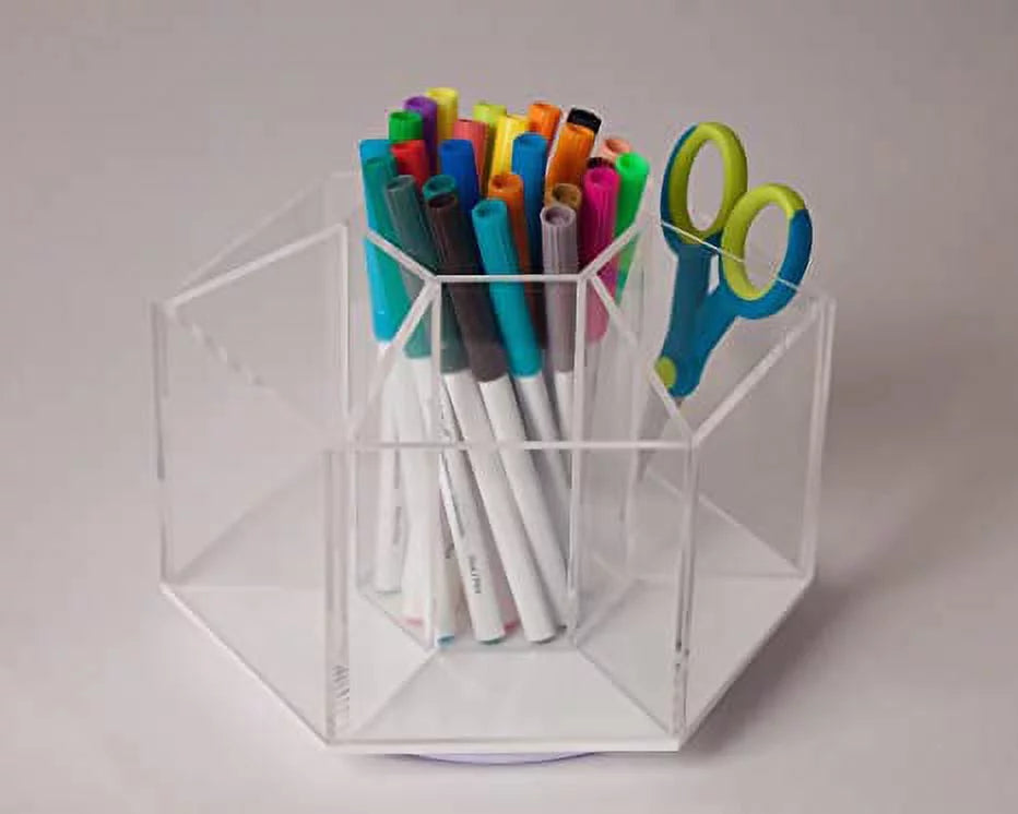 Clear 7 Compartment Hexagon Acrylic Desktop Organizer O69389