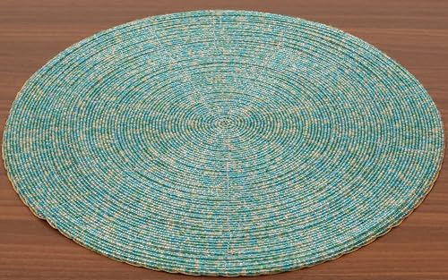 Gold White 13" Round Set of 4 Beaded Placemat O9313