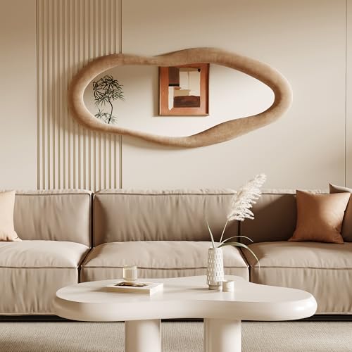 63" x 24" Flannel Wrapped Wooden Frame Irregular Wavy Full Length Mirror Z461646