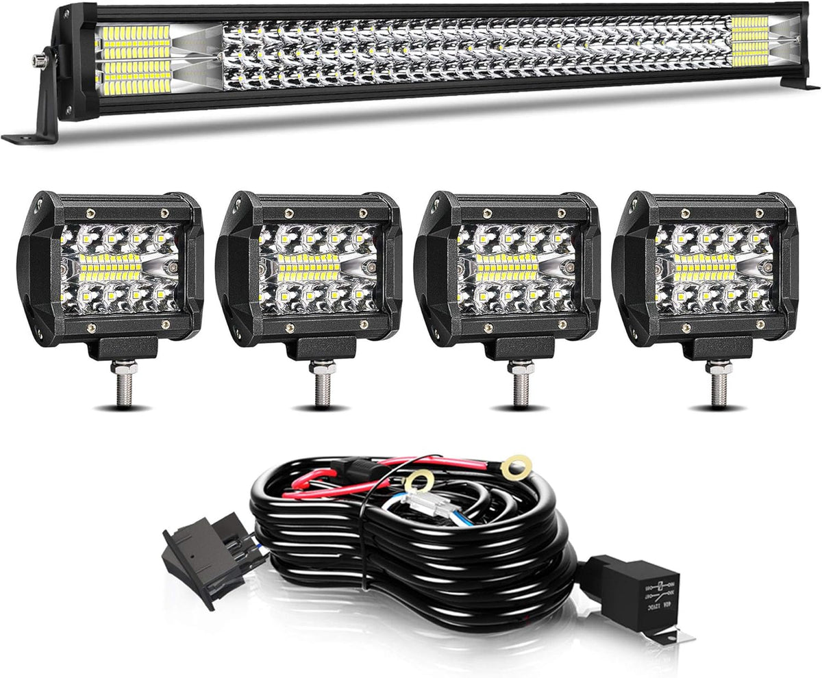 32 LED Light Bar with Wiring Harness and 4 Inch Fog Lamps D626437
