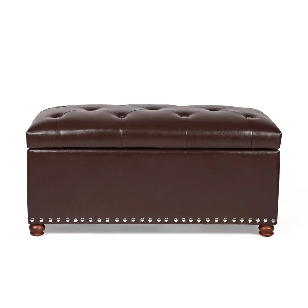 Brown Leather Rectangular Storage Bench Ottoman X7007