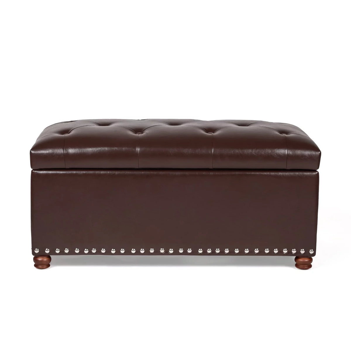Brown Leather Rectangular Storage Bench Ottoman X7007
