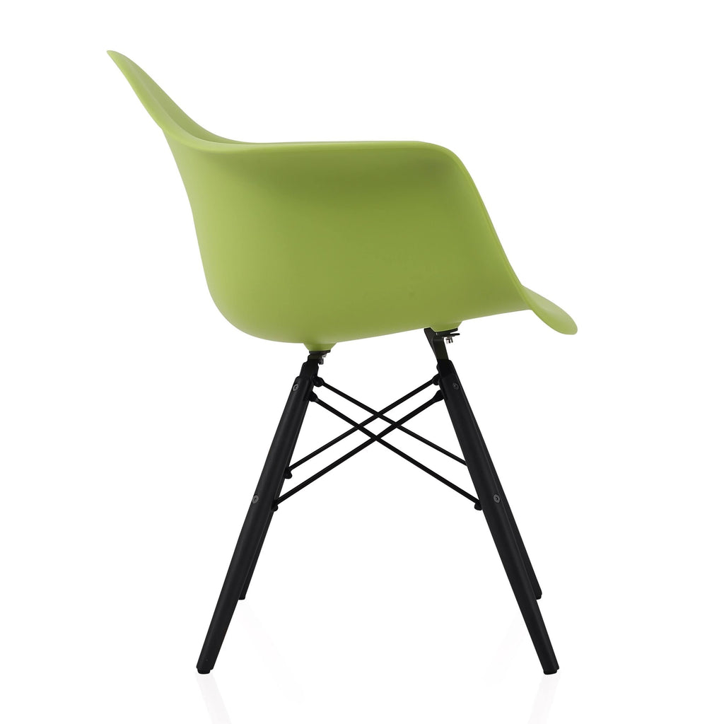 Green Molded Plastic Dining Arm Chair with Black Wood Legs Set of 2 I292