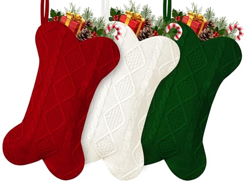 18 Inch Knitted Dog Christmas Stocking 3 Pack T7877