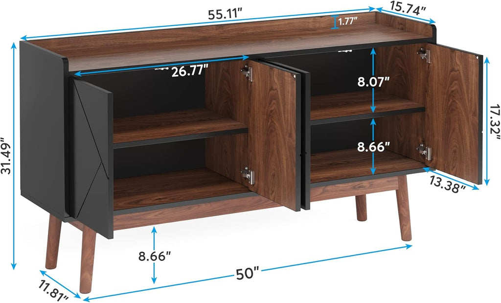 Black 55" Wood Sideboard Cabinet with Doors J88499