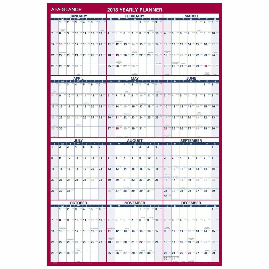 Erasable Vertical/Horizontal Wall Planner, 32 x 48, Blue/Red M8583