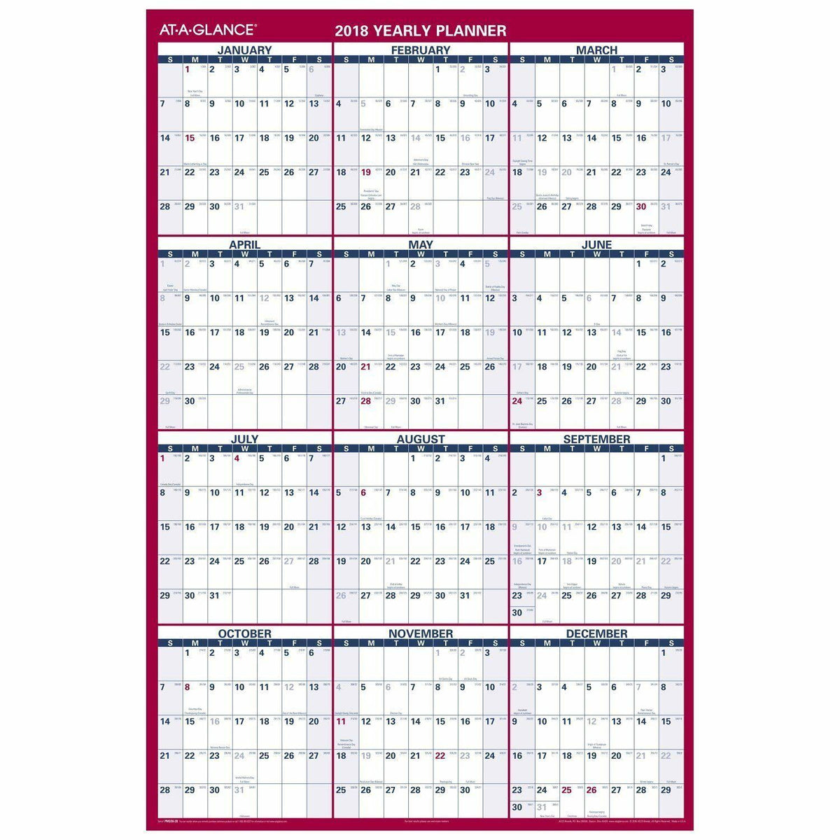 Erasable Vertical/Horizontal Wall Planner, 32 x 48, Blue/Red M8583
