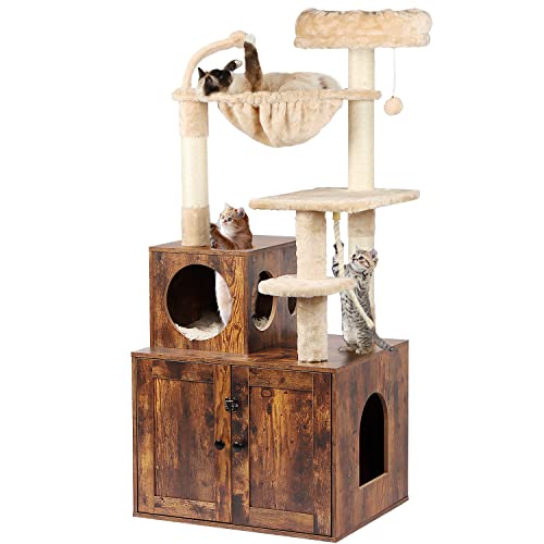 Large Wood Cat Tree with Litter Box Enclosure F154130