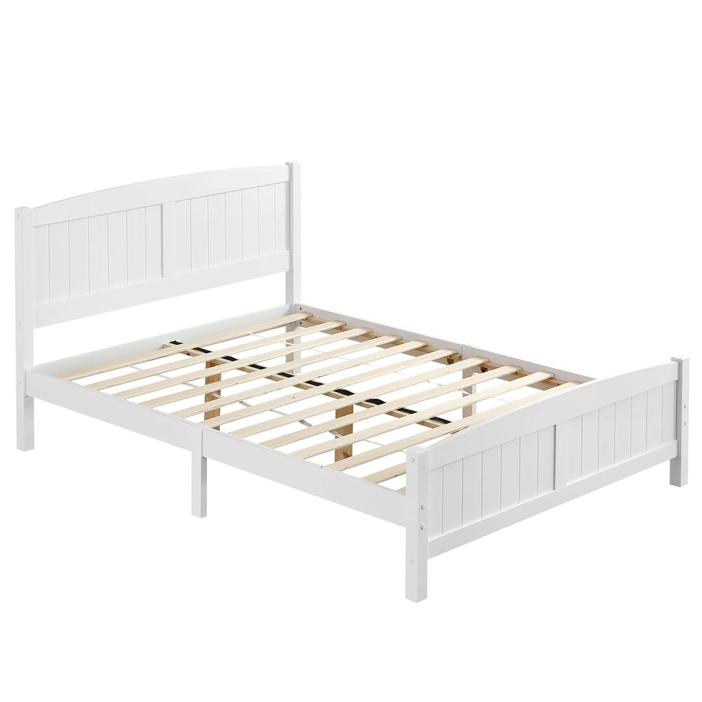White Full Platform Bed with Headboard and Footboard J433215