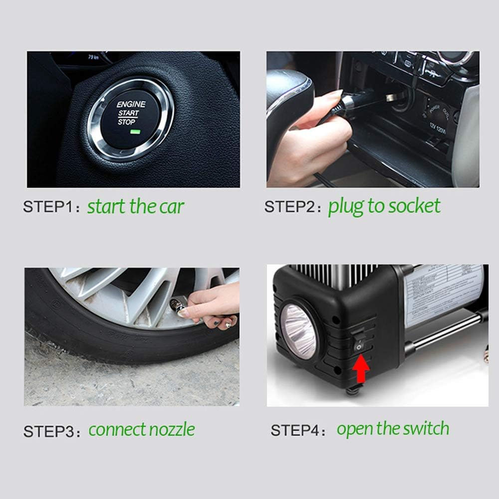 12V 150 PSI Double Cylinder Tire Inflator Air Compressor with LED Light and Storage Bag P310818