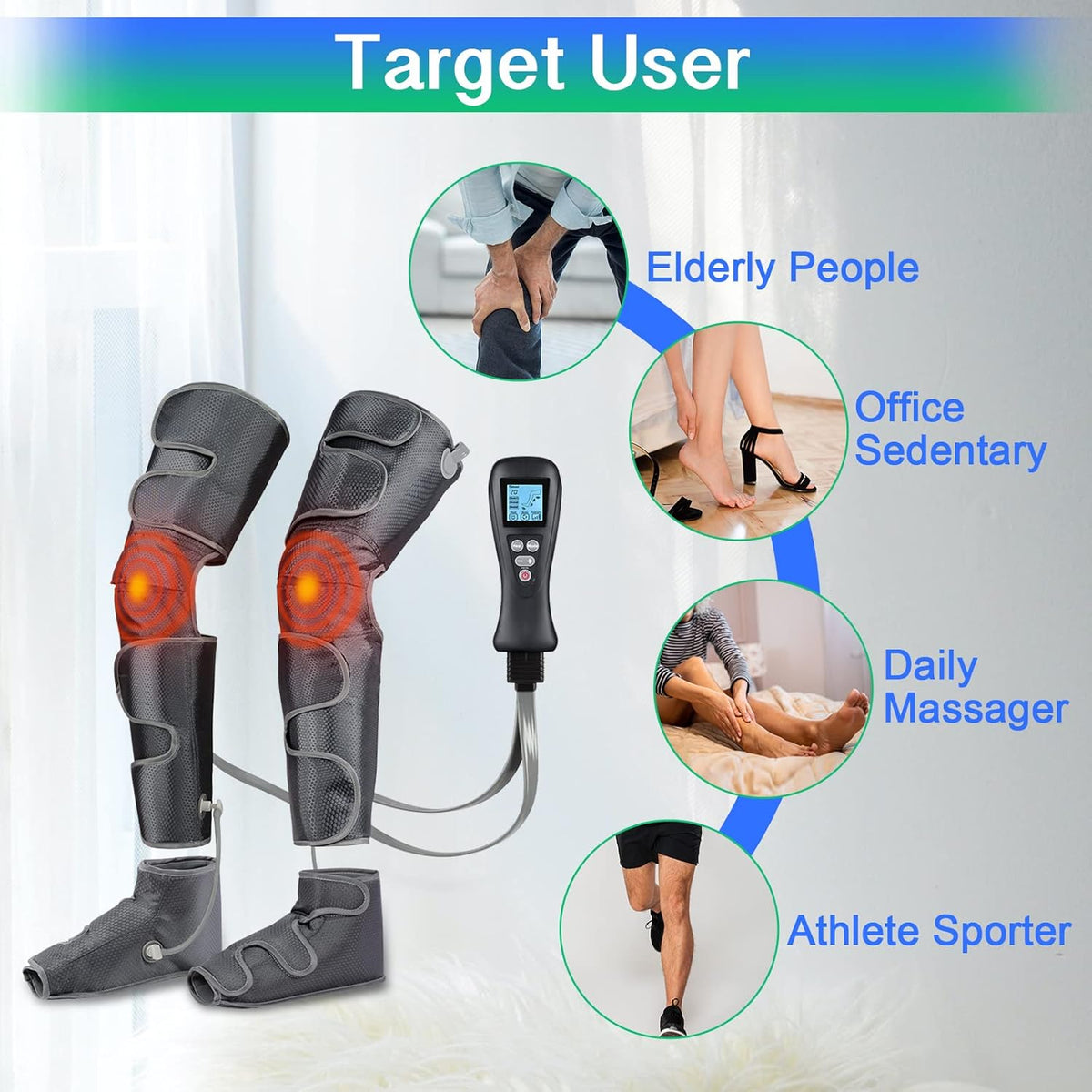 Leg Massager with Air Compression, 2 Heat Levels, 4 Modes 4 Intensities F100788