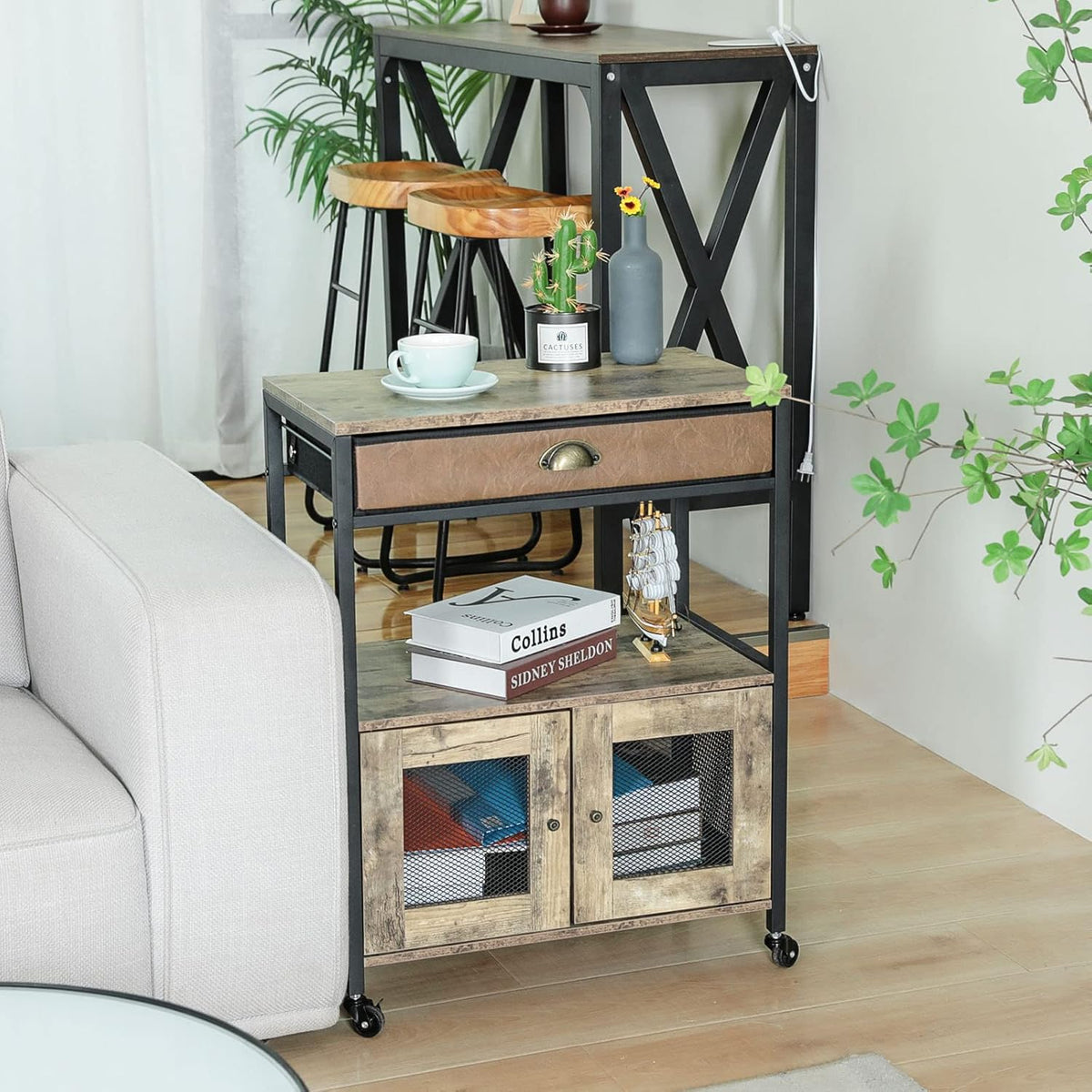 Mobile Printer Stand with Storage and Drawer E518901
