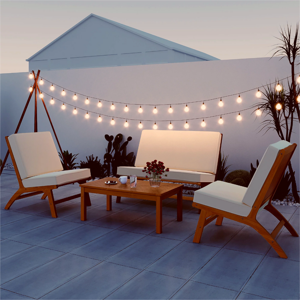 4-Piece V-shaped Acacia Solid Wood Outdoor Sofa O263852
