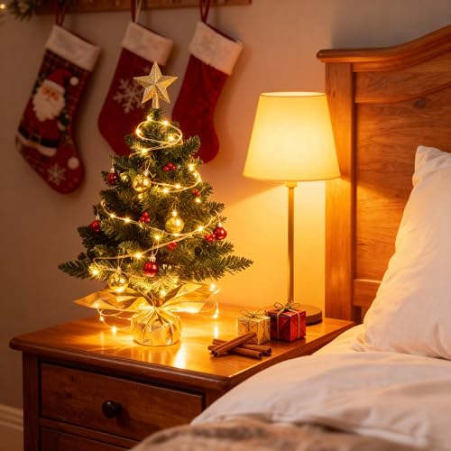 24 Inch Artificial Christmas Tree with LED Lights and Ornaments E128