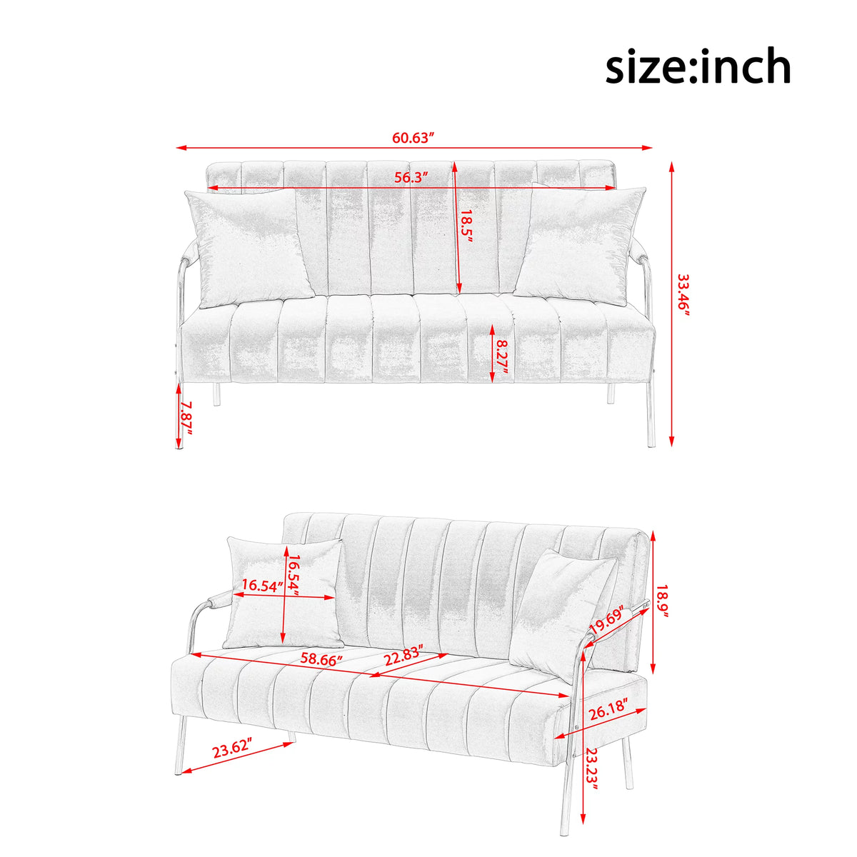 Velvet Upholstered Loveseat Sofa with 2 Throw Pillows H54784