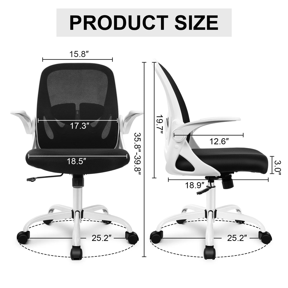 White Ergonomic Mesh Office Chair with Flip up Armrests S30332