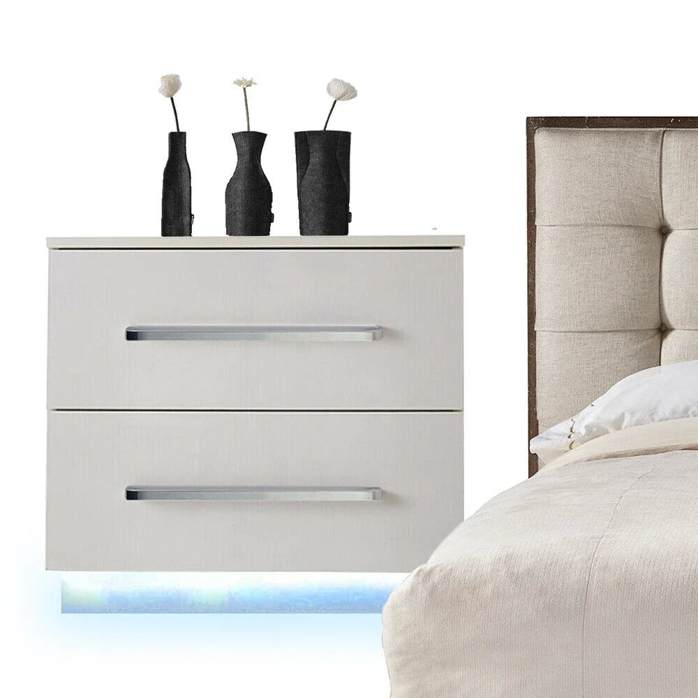 High Gloss 2 Drawer Nightstand with LED Light D334149