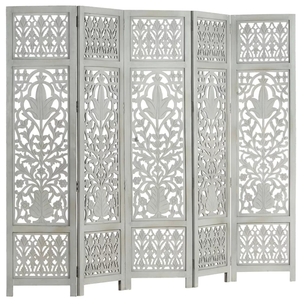 Hand Carved 5-Panel Mango Wood Room Divider E40397