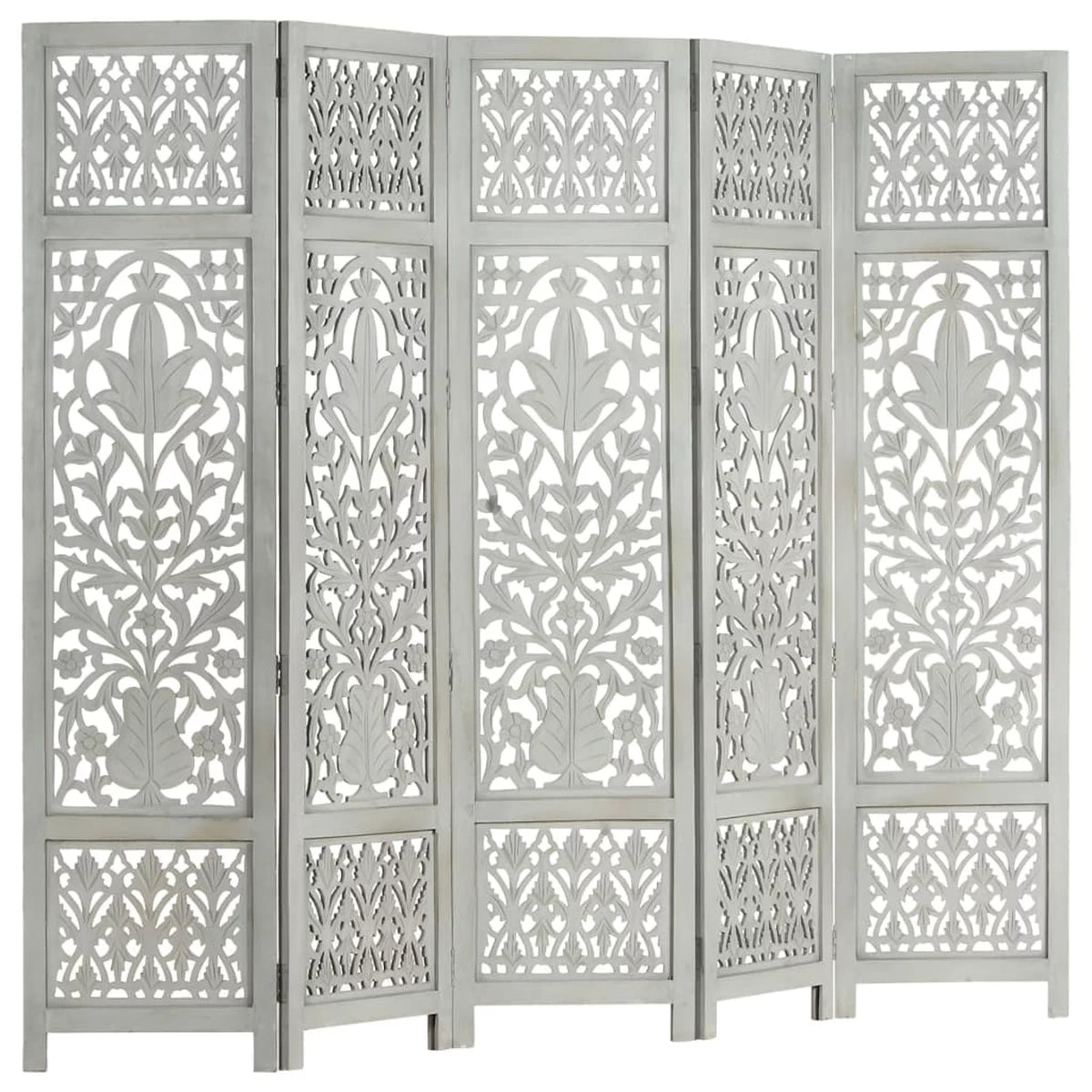 Hand Carved 5-Panel Mango Wood Room Divider E40397