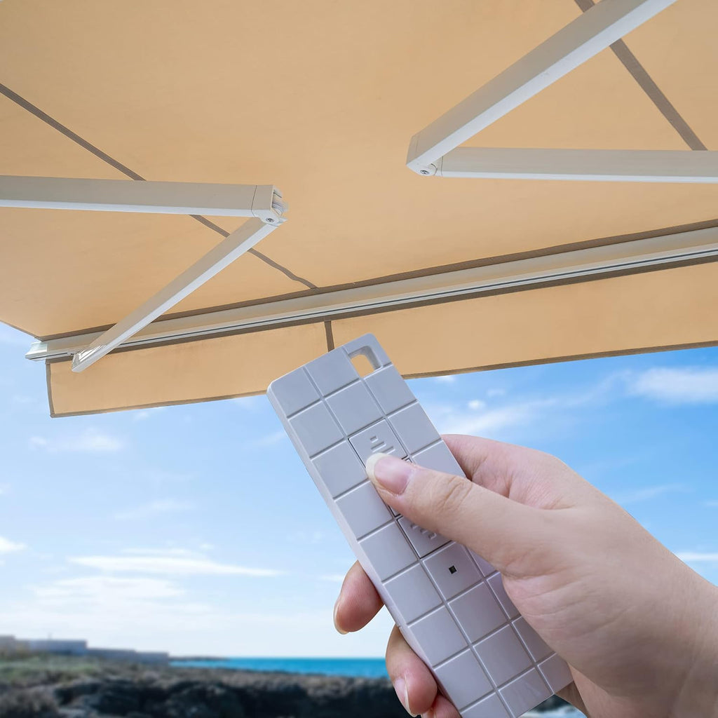 Beige 12'x10' Retractable Motorized Patio Awning I10248