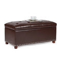 Brown Leather Rectangular Storage Bench Ottoman X7007