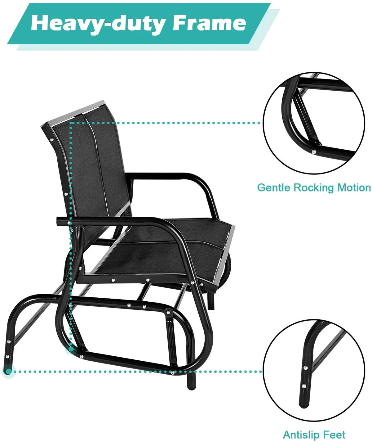 Black Steel Outdoor Glider Bench N760