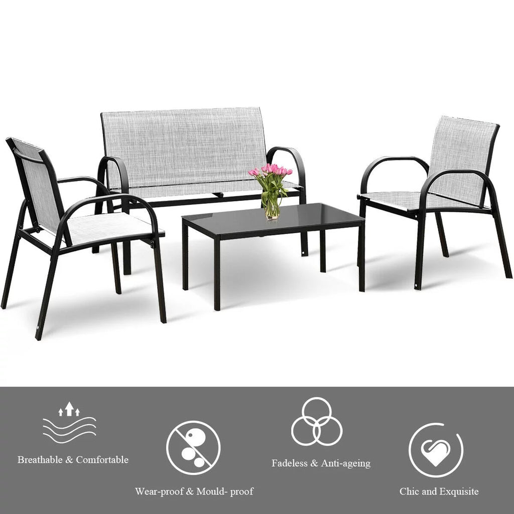 4 PCS Patio Furniture Set Sofa Coffee Table Gray N31913