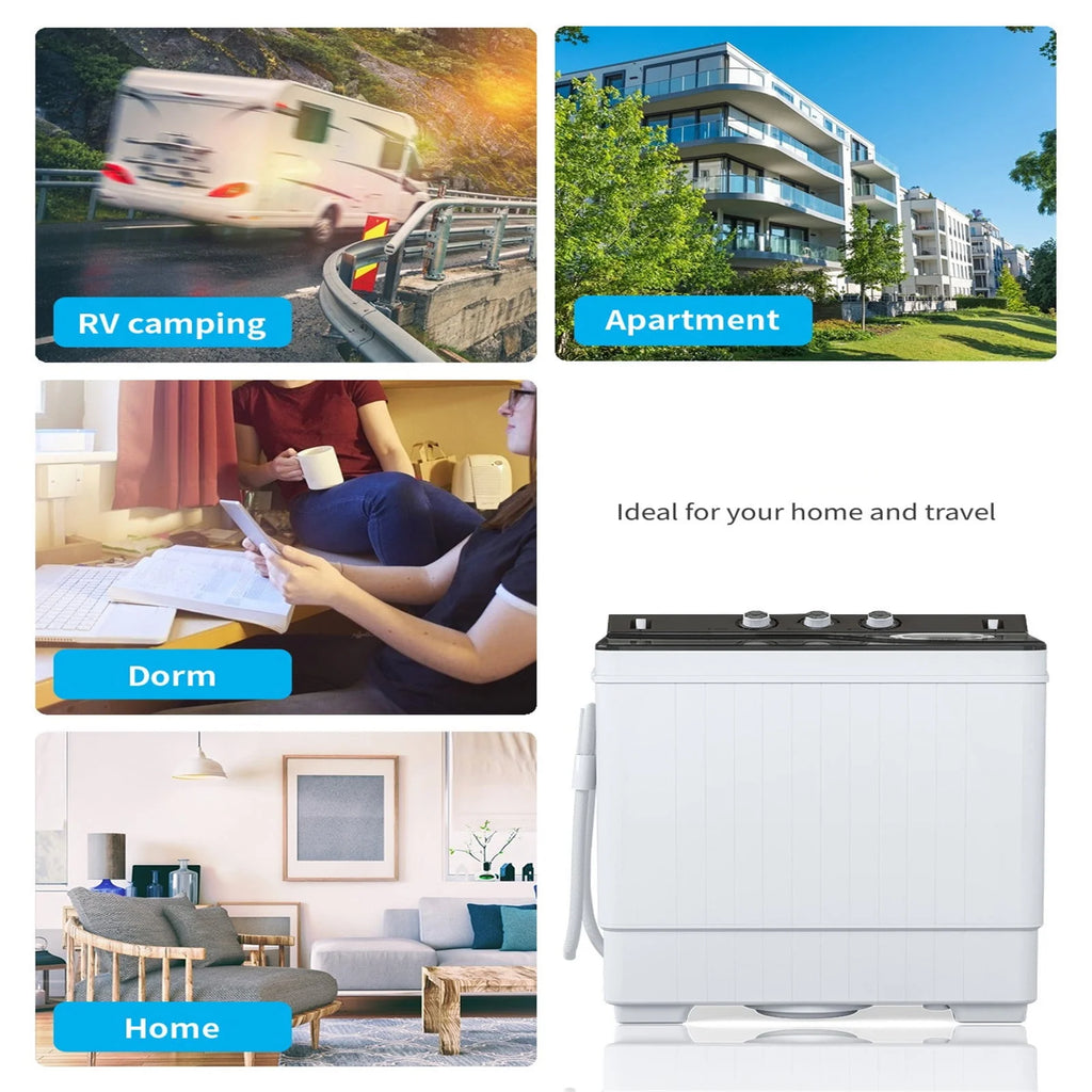 Portable 26Lbs Twin Tub Washing Machine with Gravity Drain Pump F255172