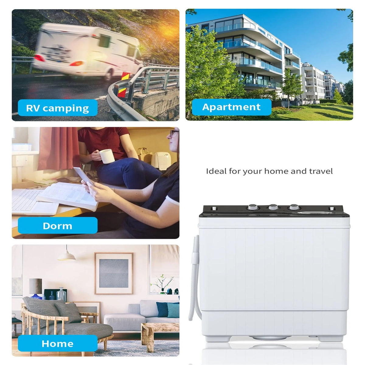 Portable 26Lbs Twin Tub Washing Machine with Gravity Drain Pump F255172