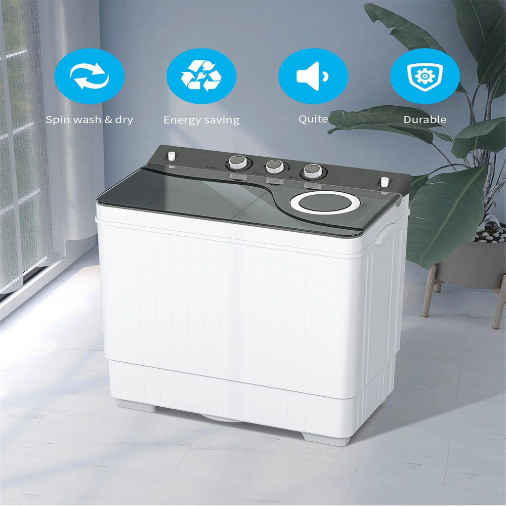 Portable 26Lbs Twin Tub Washing Machine with Gravity Drain Pump F255172