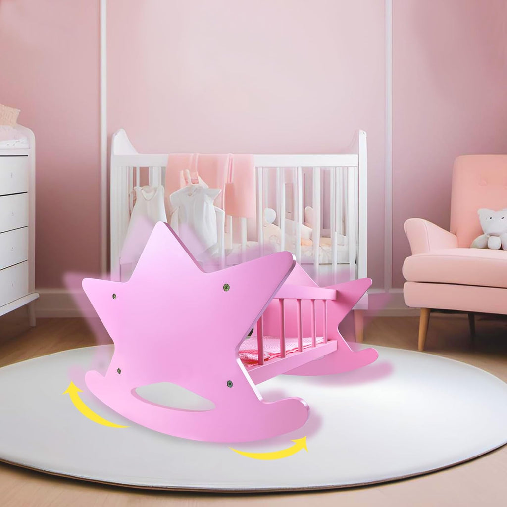 Pink Wooden Baby Doll Crib with Bedding R73035