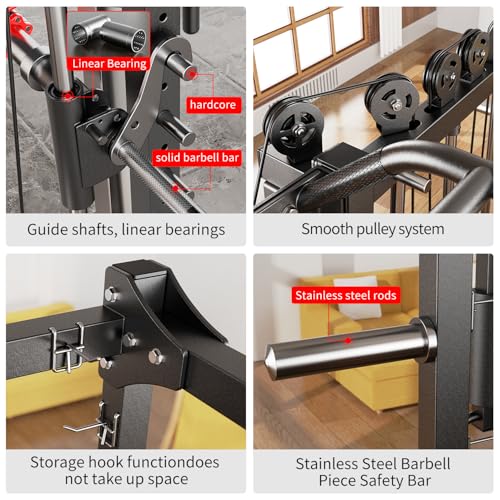 Smith Machine Squat Rack Power Cage with Cable Crossover System X367849