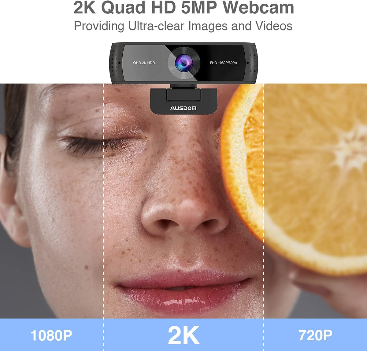 2K QHD Webcam with HDR, Dual Noise Canceling Mics & Privacy Cover O7241