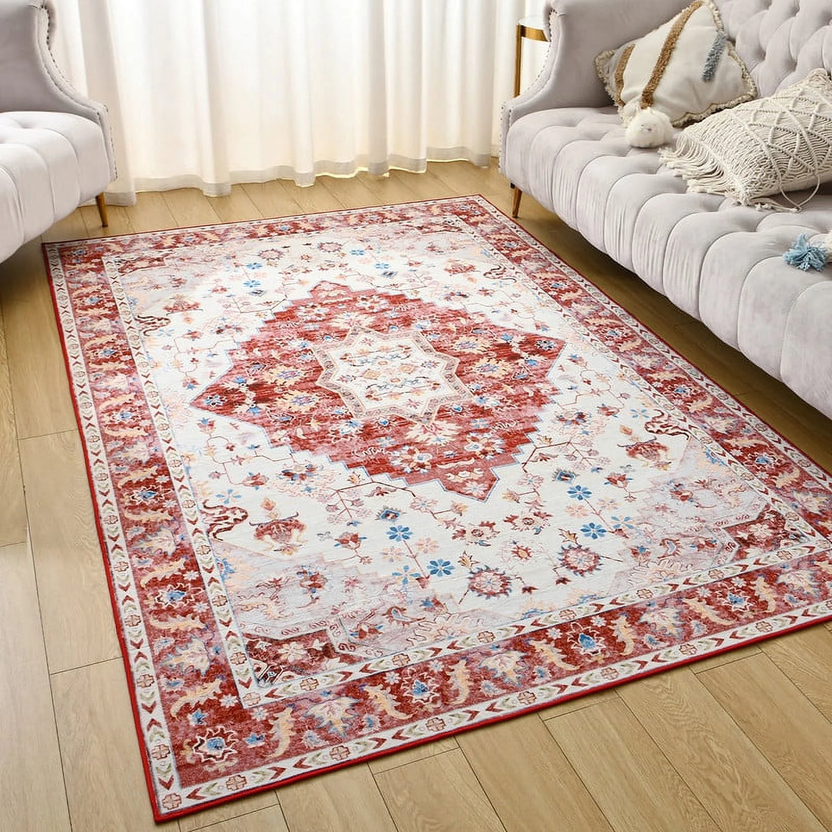 Vintage Boho Fluffy Chenille Area Rug 4'X6' Red B980758