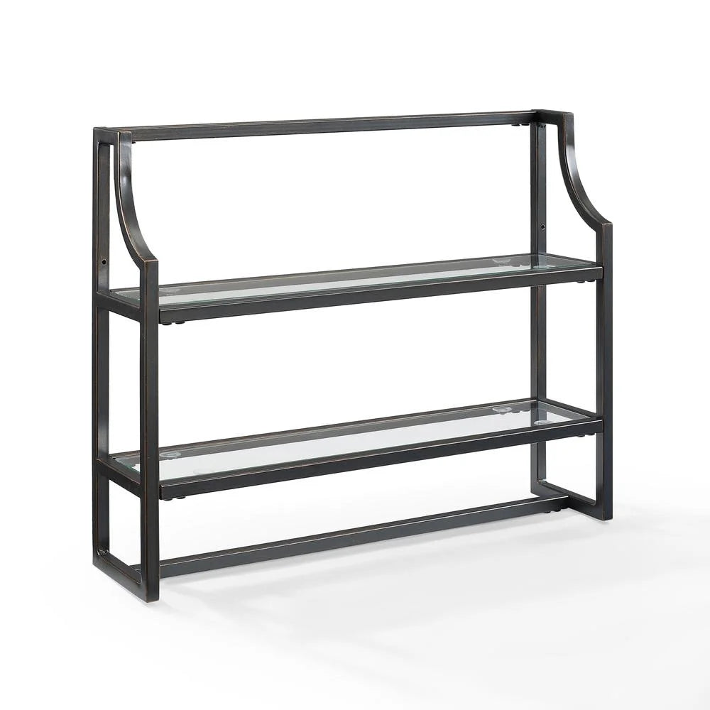Oil Rubbed Bronze 2 Shelf Glass Metal Wall Shelf L156