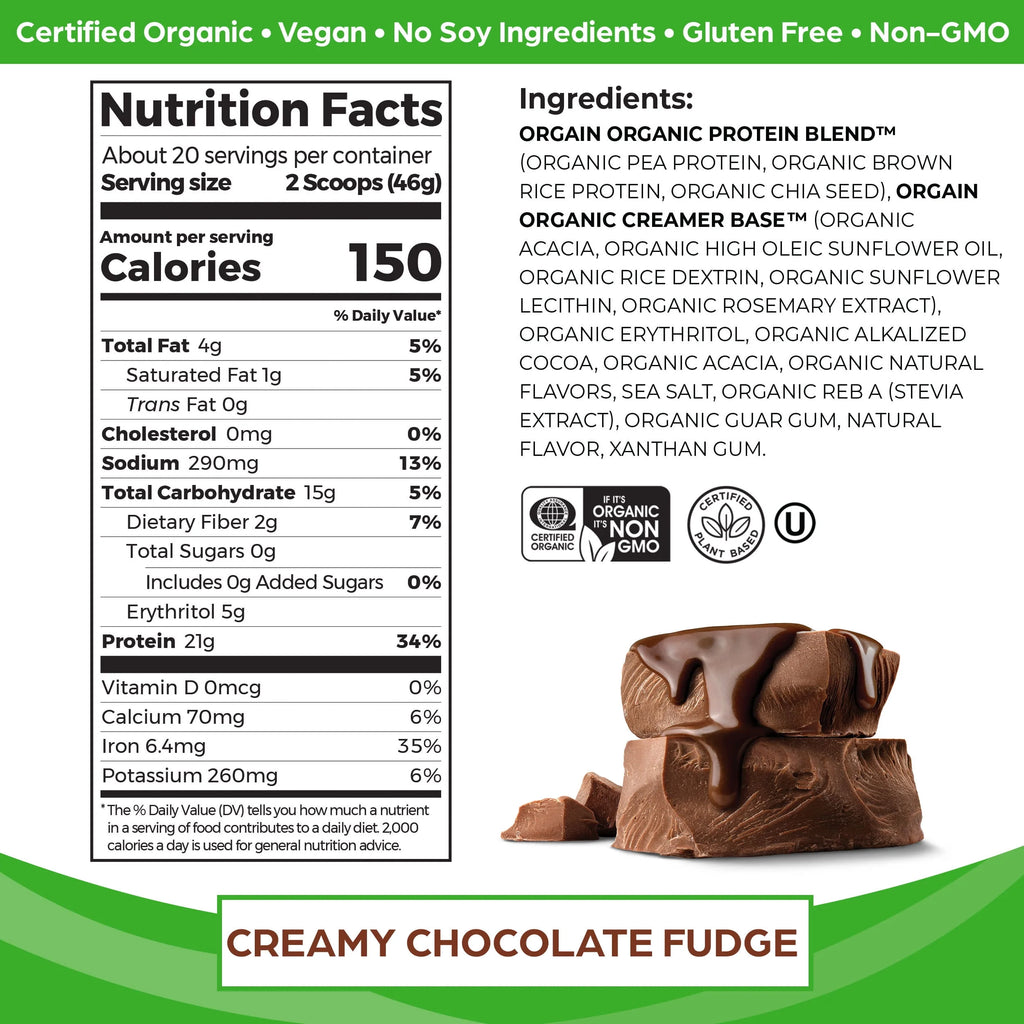 Organic Vegan 21g Protein Powder Creamy Chocolate 2.03lb R345