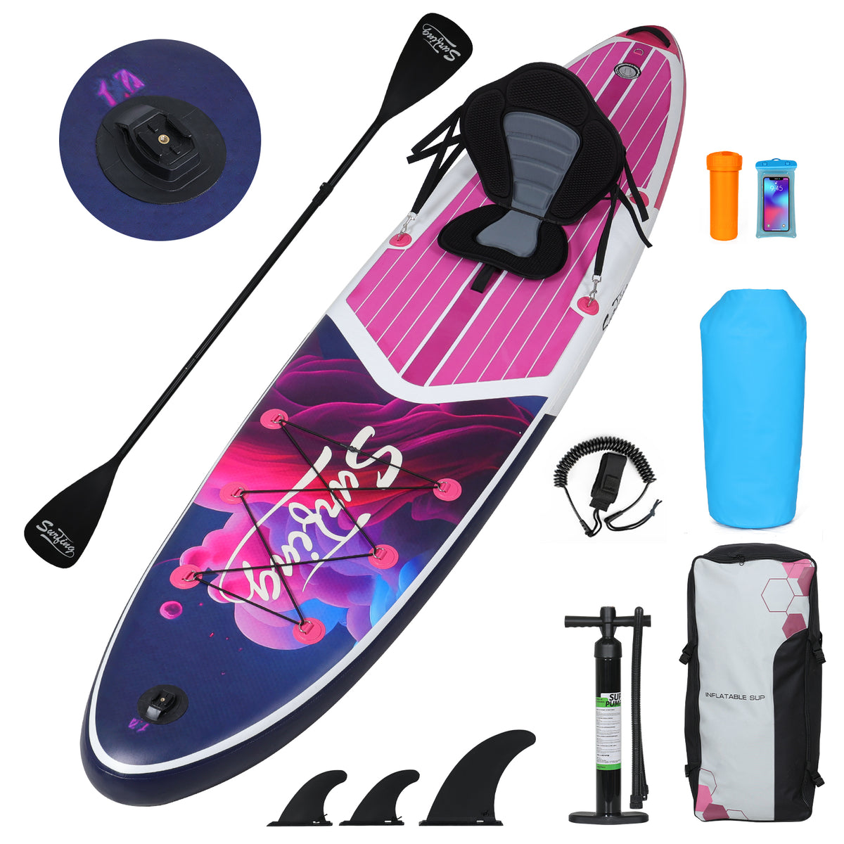 Pink Inflatable Stand Up Paddle Board and Sit-on Kayak Set with Backpack B589511
