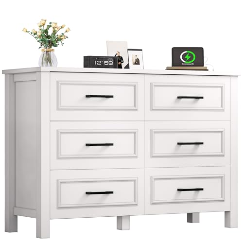 White Walnut 6 Drawer Wood Dresser W777