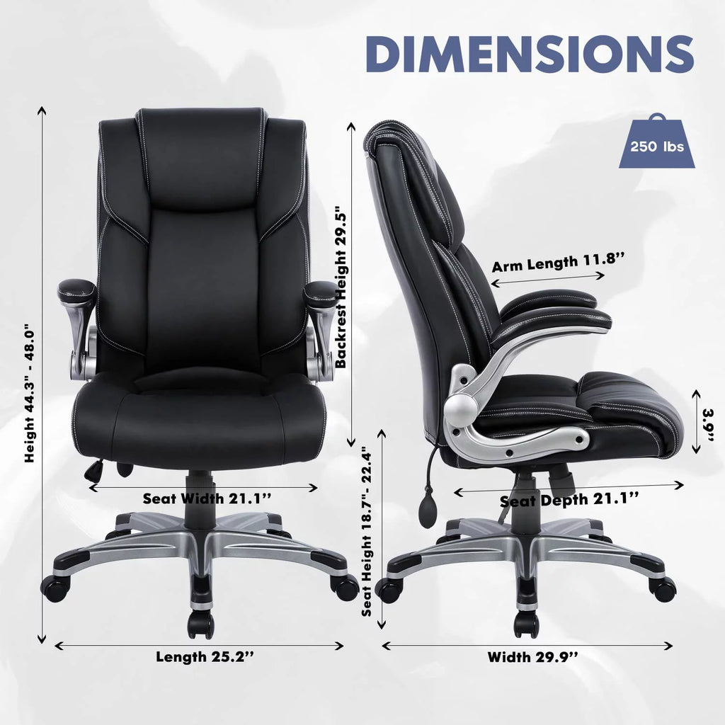 High Back Ergonomic Leather Office Chair with Flip-up Arms A581