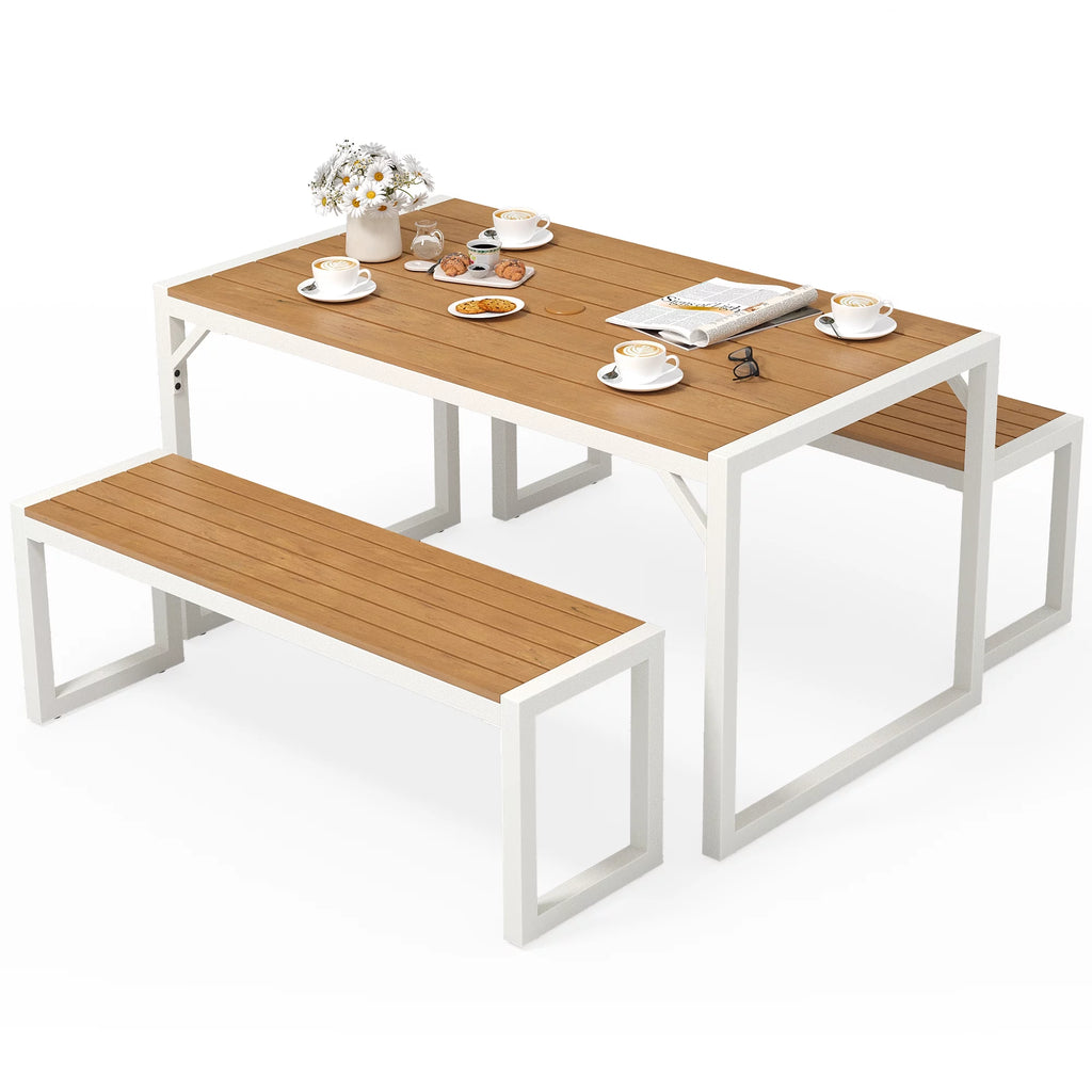 3 Pieces Patio Dining Table and Bench U9996