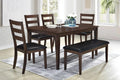 6 Piece PU Leather Wood Dining Table Chairs Bench D872414