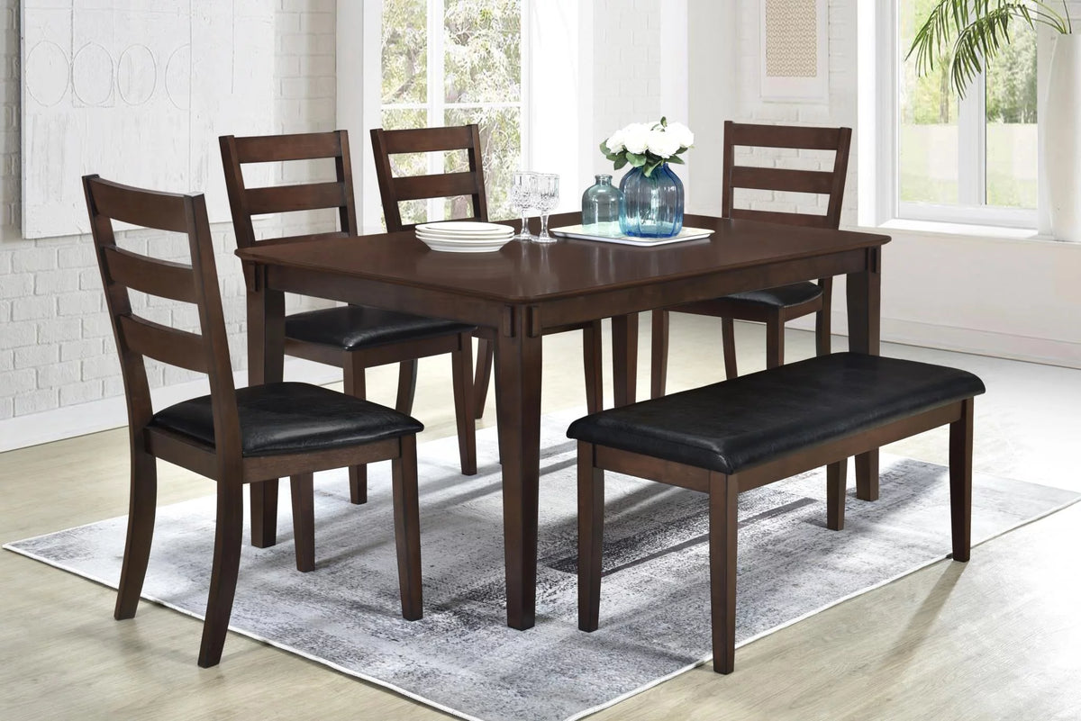 6 Piece PU Leather Wood Dining Table Chairs Bench D872414